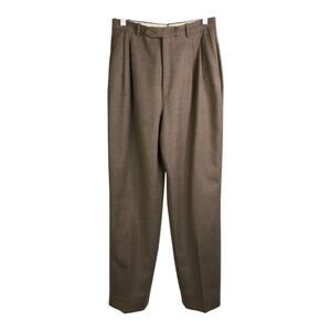 Barry Bricken Trousers Pants Womens Sz 42 Beige 100% Wool Tweed Pleated